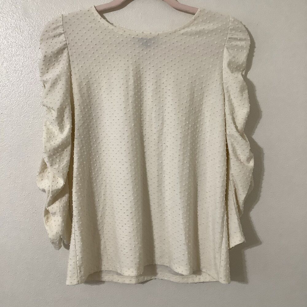 Banana Republic Off White Raised Polka Dot Preppy Minimalist Puff Sleeve Top S‎